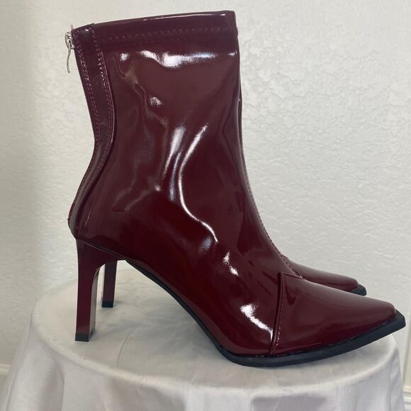 Vampy Bratty Kitten Heel Shiny Burgundy Stiletto Boots EU 38 US 7.5 - Picture 7 of 8